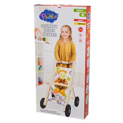 Playwood Ahşap Oyuncak Bebek Arabası