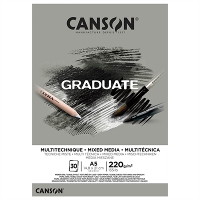 Canson Graduate Mix Media GREY A4 220gr 30 yp Çok Amaçlı Resim Blok
