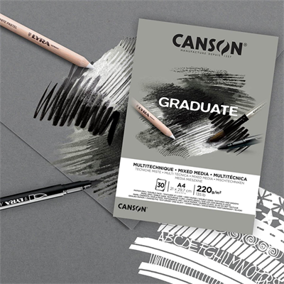 Canson Graduate Mix Media GREY A4 220gr 30 yp Çok Amaçlı Resim Blok