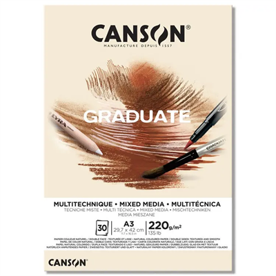 Canson Graduate Mixed Media Natural Çok Amaçlı Blok 220 gr. A3 30 yp.
