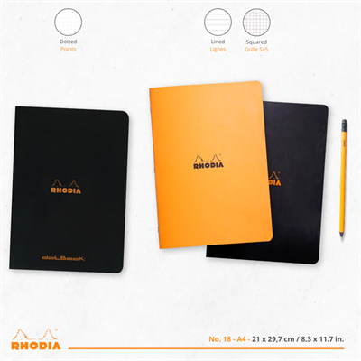 Rhodia A4 Noktalı Stapled Notebook Dot -Black- A4. 48 pages