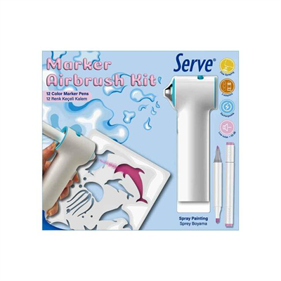 Serve Marker Airbrush Kit 12 Renk Keçeli Kalem 9000