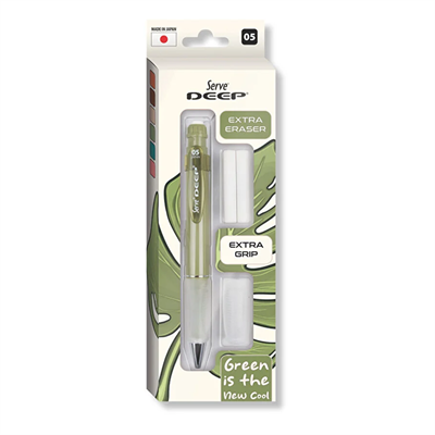 Serve Deep Versatil Kalem 05mm- Toprak Tonları - Yedekli Set (Grip ve Silgi) Yeşil
