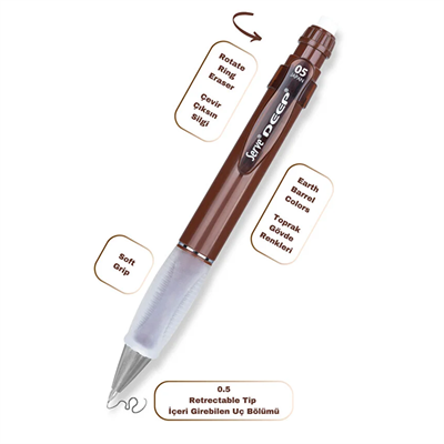 Serve Deep Versatil Kalem 05mm- Toprak Tonları - Yedekli Set (Grip ve Silgi)