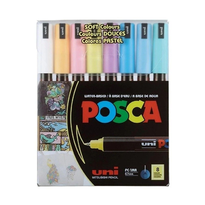 Uni-Ball Posca Pc-1Mr/8C Sc Set 0.7 Su Bazlı Poster Marker Soft Renkler 8 Li