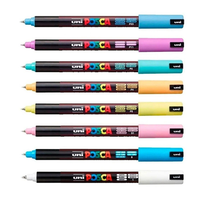 Uni-Ball Posca Pc-1Mr/8C Sc Set 0.7 Su Bazlı Poster Marker Soft Renkler 8 Li