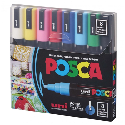 Uni Posca Su Bazlı Marker Seti PC-5M 1.8-2.5mm 8li Ana Renkli