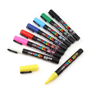 Uni Posca Su Bazlı Marker Seti PC-5M 1.8-2.5mm 8li Ana Renkli