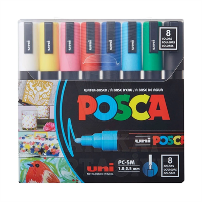 Uni Posca Su Bazlı Marker Seti PC-5M 1.8-2.5mm 8li Ana Renkli