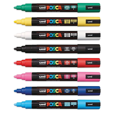 Uni Posca Su Bazlı Marker Seti PC-5M 1.8-2.5mm 8li Ana Renkli