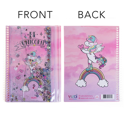 Vuki Unicorn Simli ve Sulu Kapaklı Kalem Kutulu A5 Defter