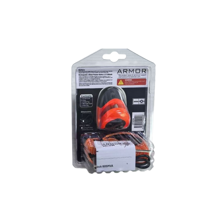 Armor 605MVA 5,5 mm 120 Desibel Şarjlı Motosiklet Alarmlı Disk Kilidi