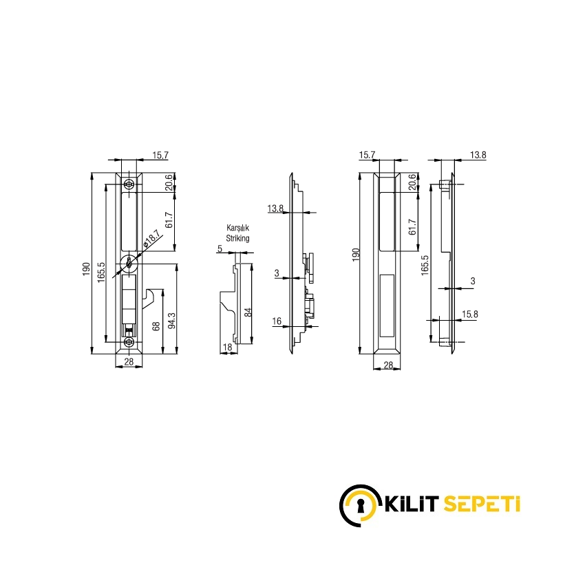 Kale 302 Pvc Sürme Kapı Kilidi Anahtarlı GRİ