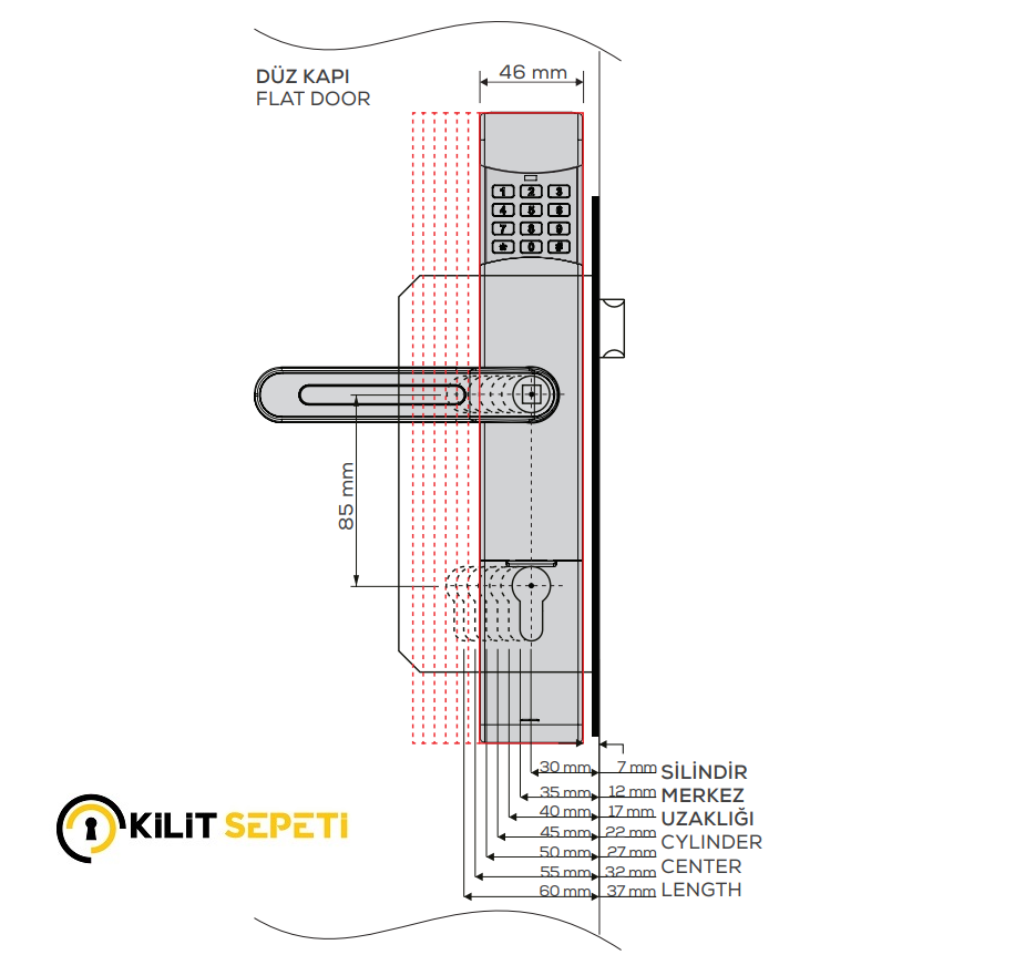 Kale Ofis Tipi Kilit Şifreli KD040/87-244 (SOL)