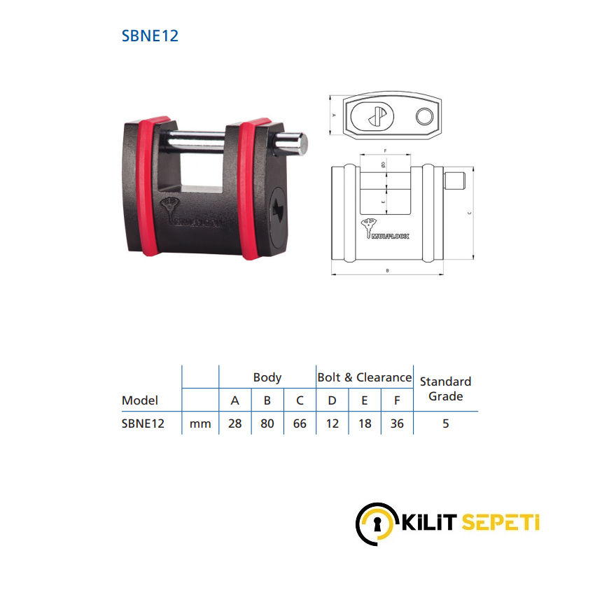 Multlock SBNE12 NE Serisi Kayar Pimli Asma Kilit 