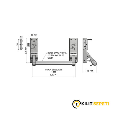 Demka Çelik Gövdeli Panik Bar Gri