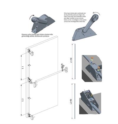 İto Çift Kanat Panik Bar Yangın Kapısı Kilidi Gri P240
