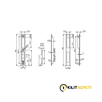 Kale 301 Pvc Sürme Kapı Kilidi GRİ