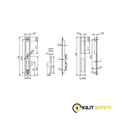 Kale 302 Pvc Sürme Kapı Kilidi Anahtarlı GRİ