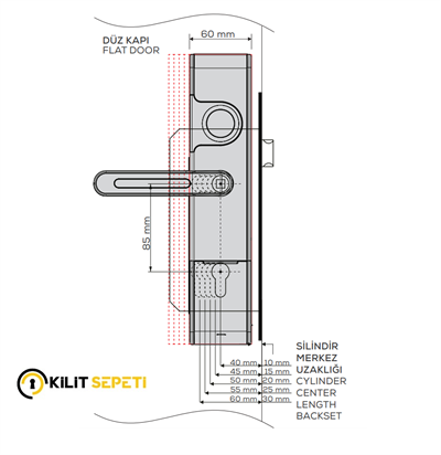 Kale Ofis Tipi Kartlı Kilit KD040/87-230 (SAĞ)
