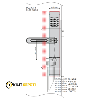 Kale Ofis Tipi Kilit Şifreli KD040/87-244 (SOL)