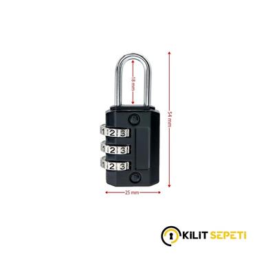 Ymk-1325 Üç Basamaklı Şifreli Asma Kilit Siyah 25 mm