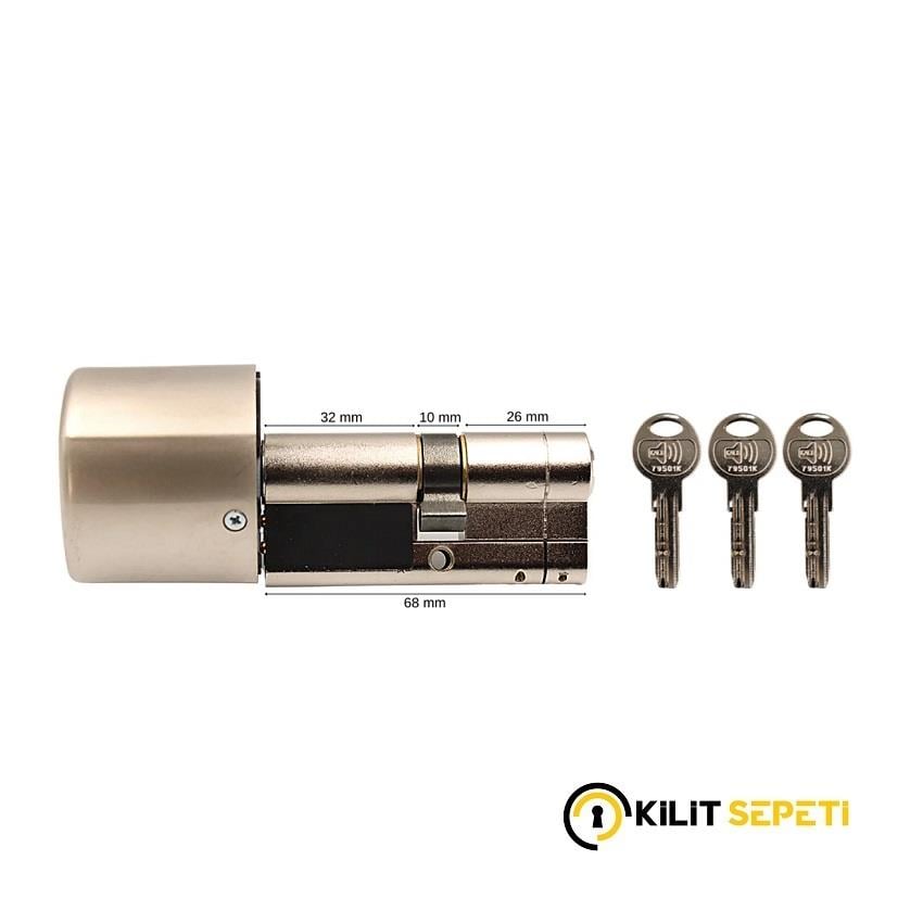 Kale 164ASYN Yeni Nesil Alarmlı Silindir 68mm (26+10+32) Nikel