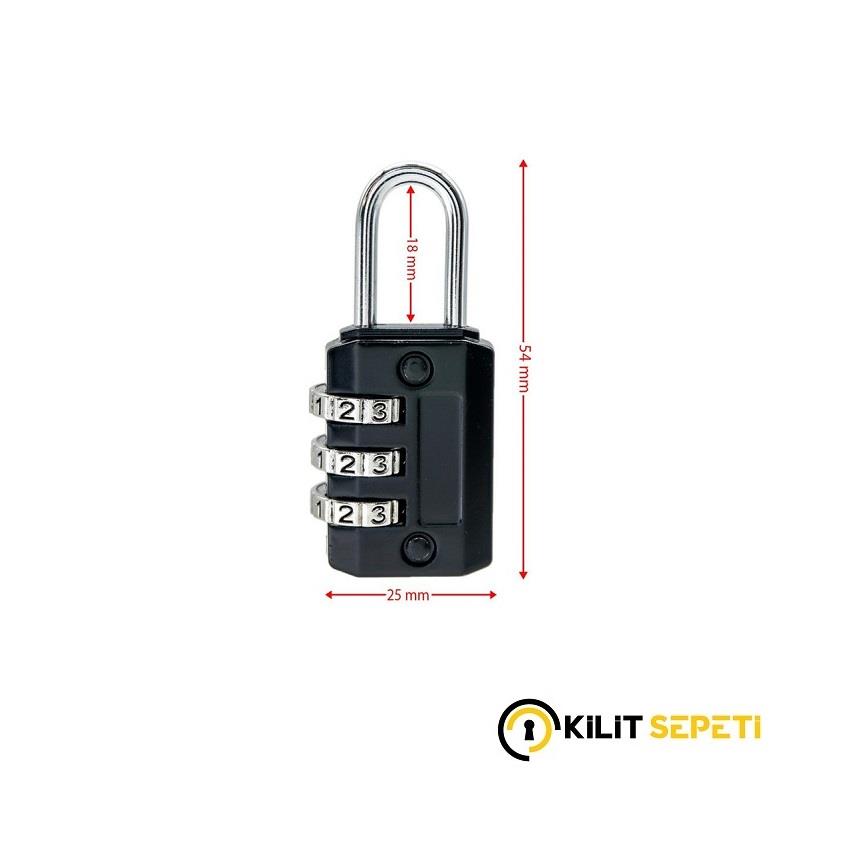 Ymk-1325 Üç Basamaklı Şifreli Asma Kilit Siyah 25 mm