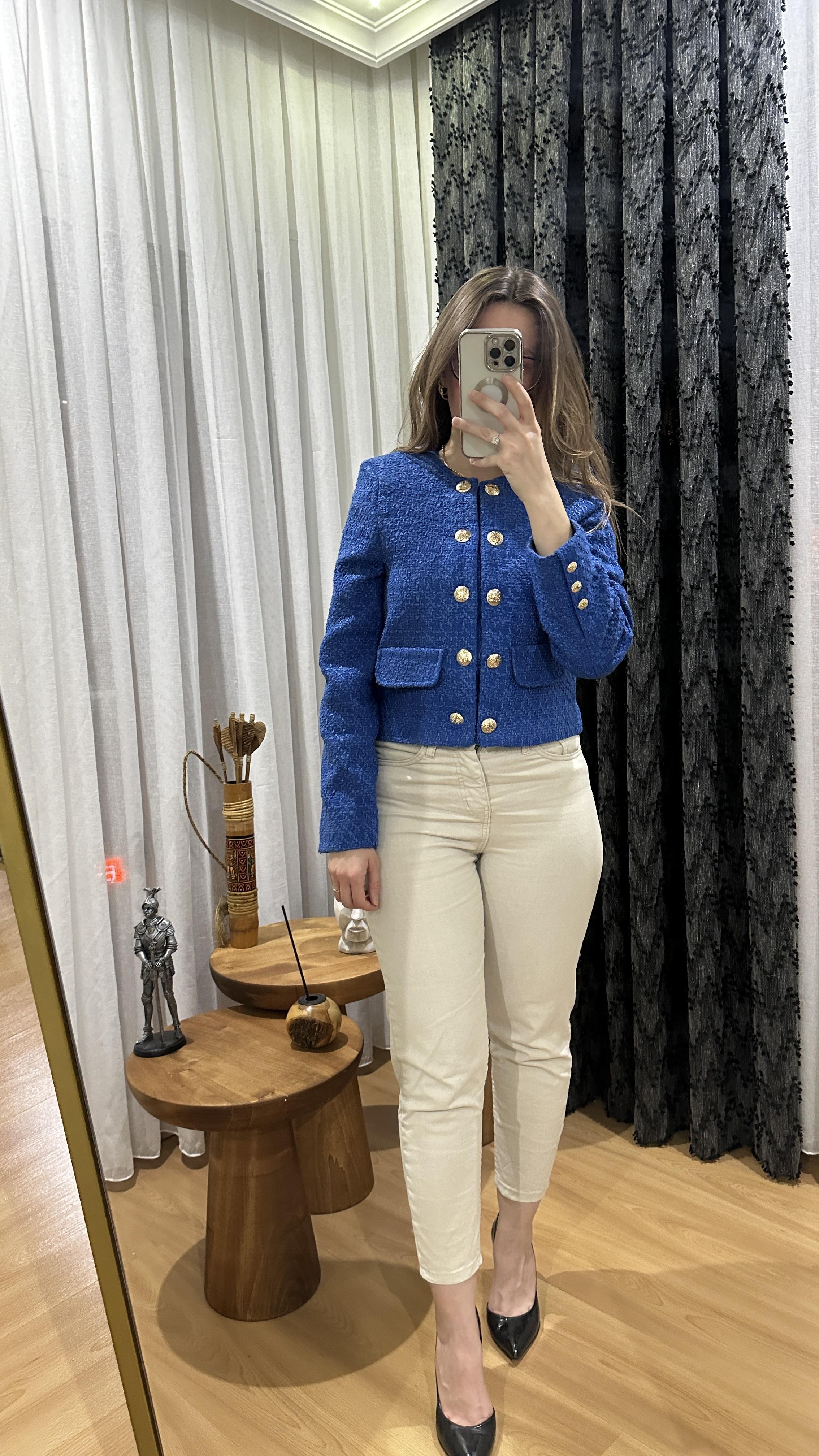 Mavi Tüvit Kısa Ceket