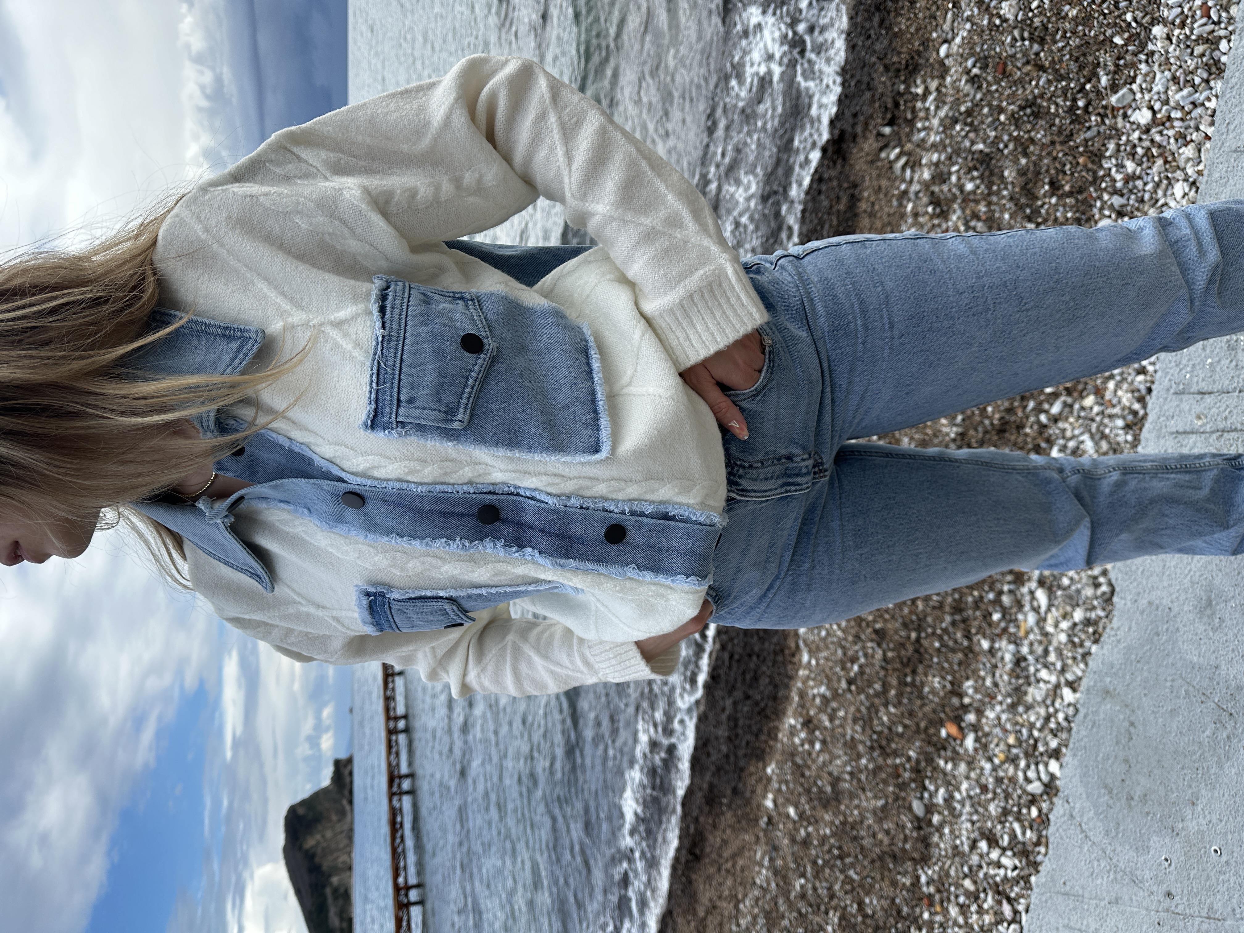 Triko Garnili Denim Ceket