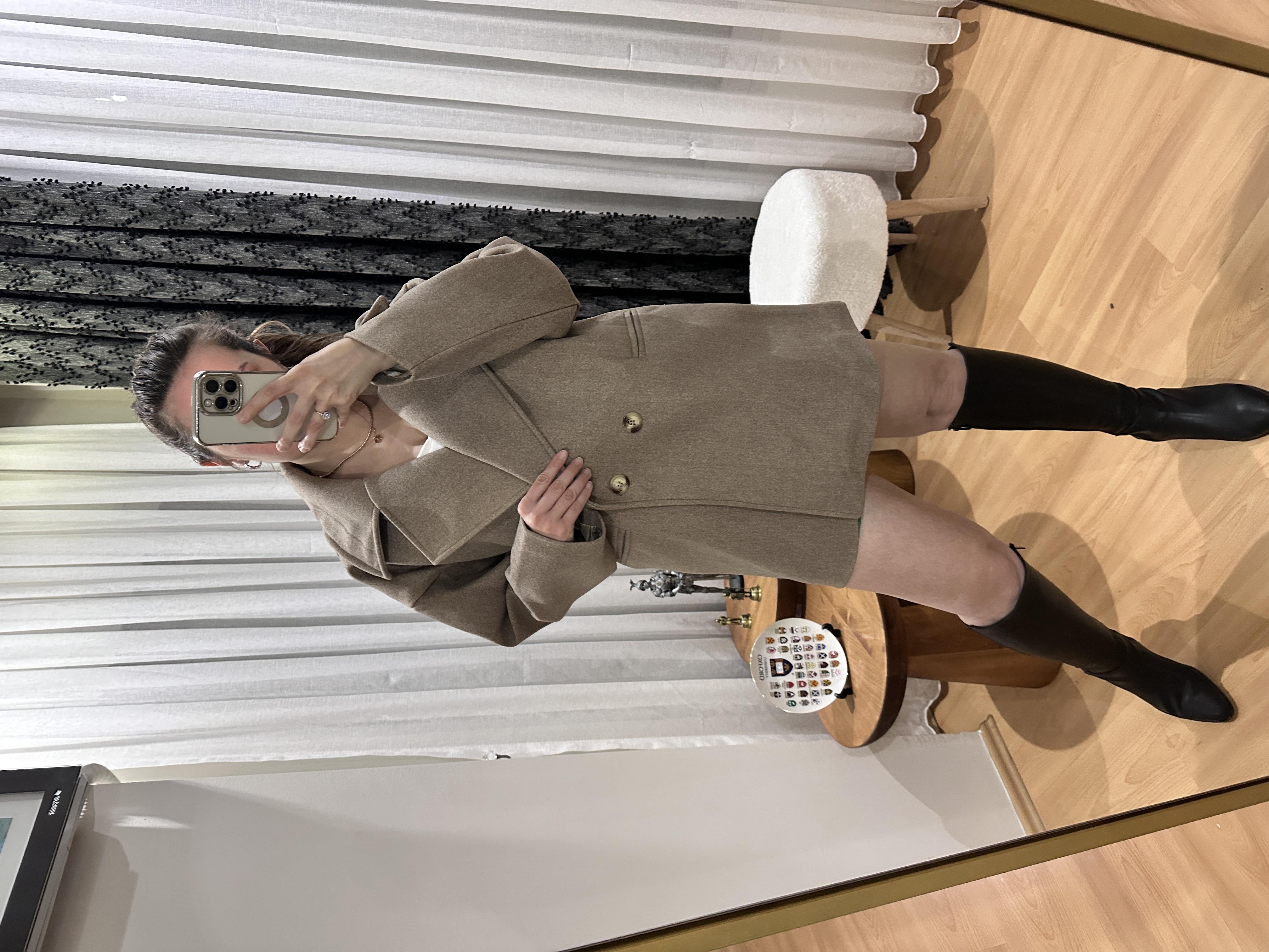 Vizon Rengi Kaşe Oversize Kaban
