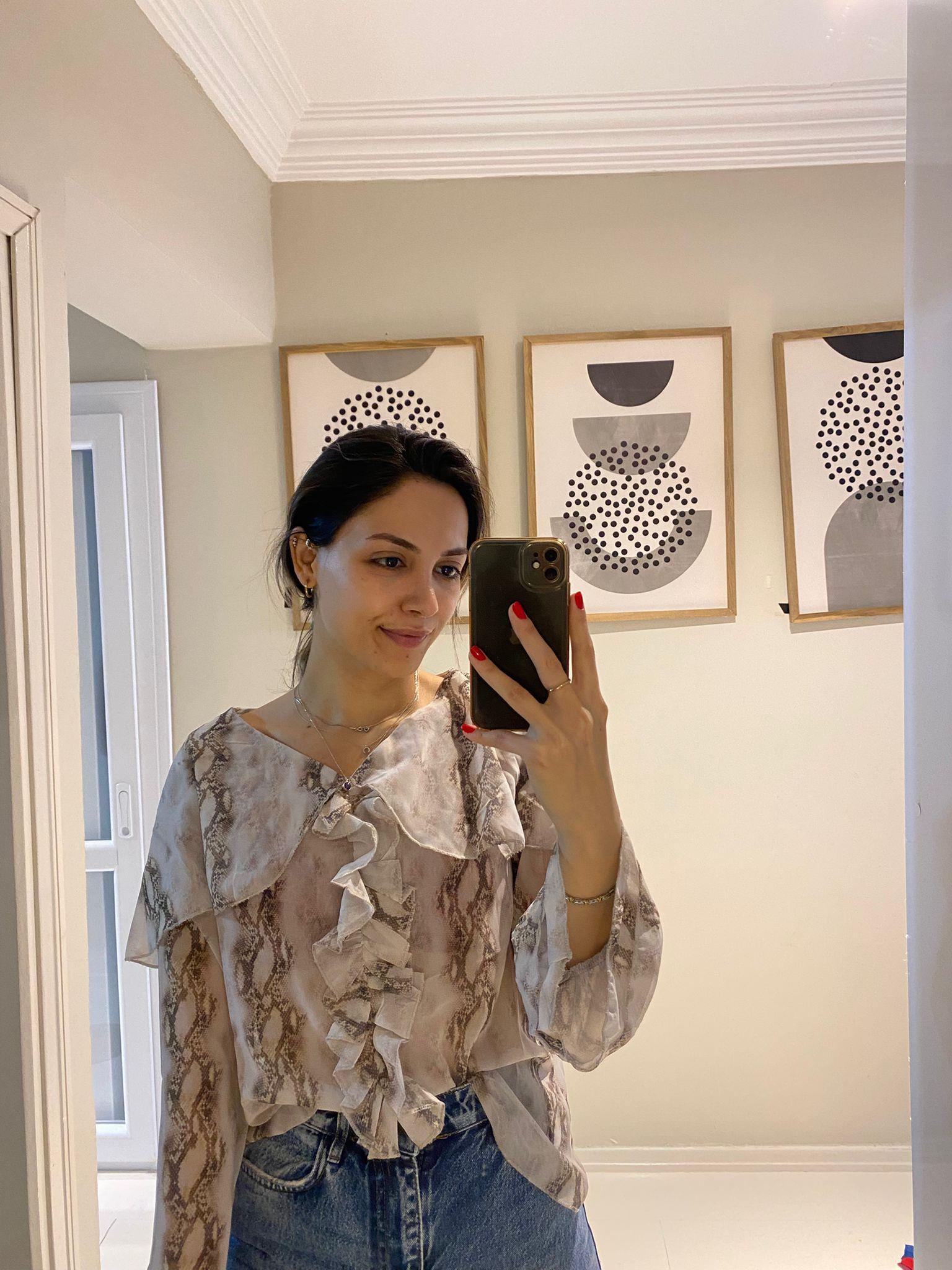 KROKODİL DESEN PELERİN YAKA ŞİFON BLUZ 