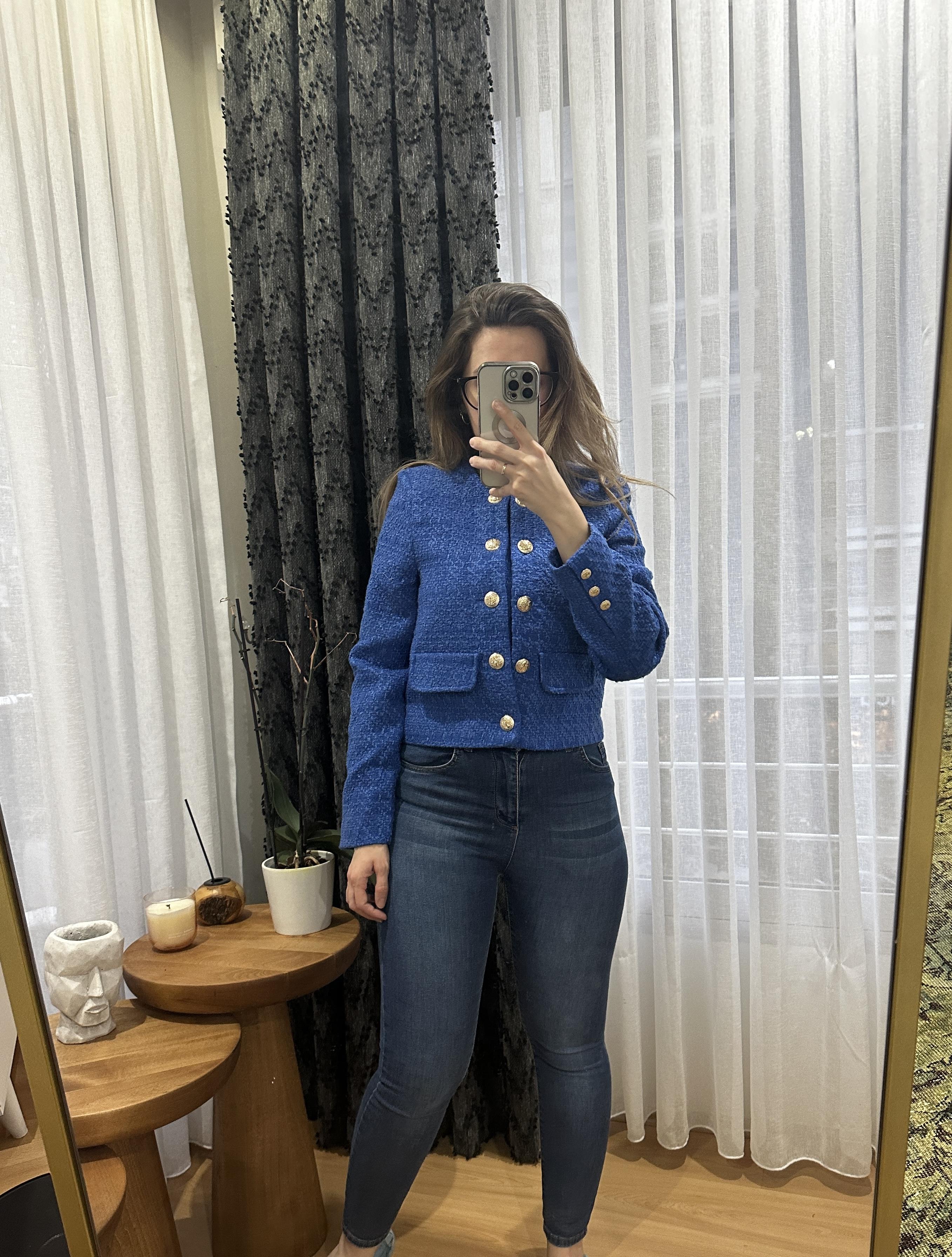 Mavi Tüvit Kısa Ceket