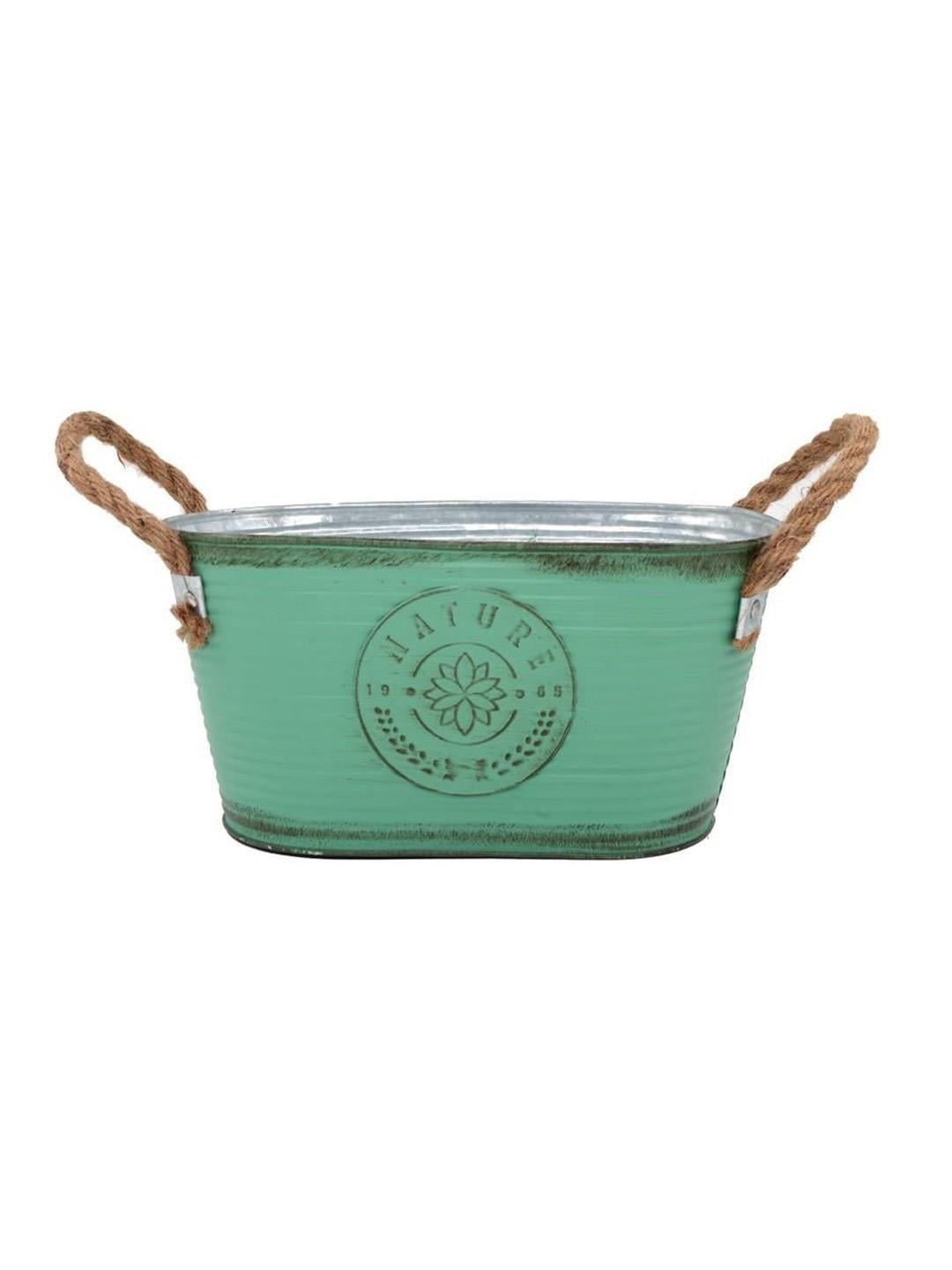 Metal Saksı Oval Jüt Saplar 14*24cm