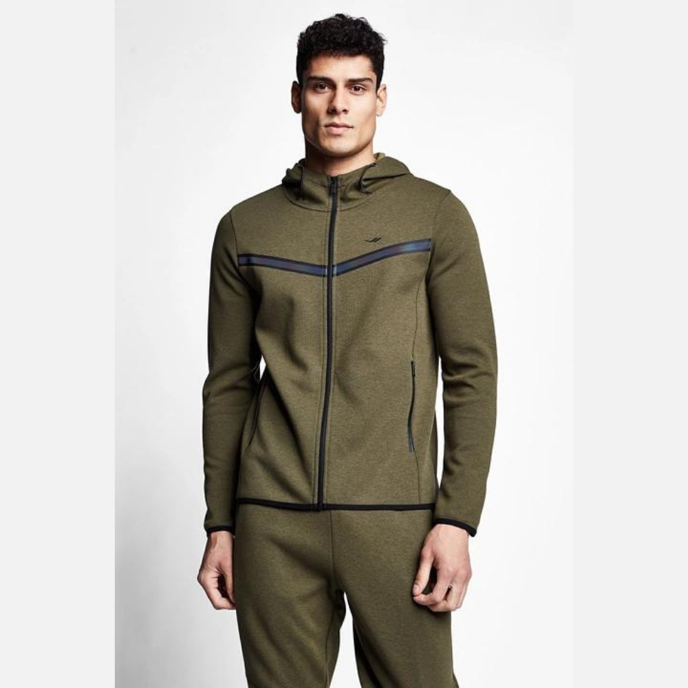 Haki Erkek Fermuarlı Kapüşonlu Sweatshirt
