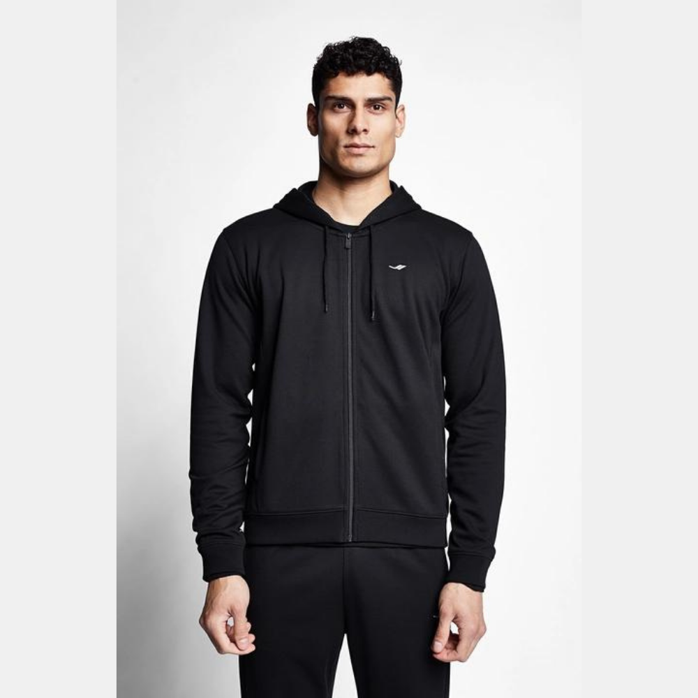 Siyah Erkek Fermuarlı Kapüşonlu Sweatshirt