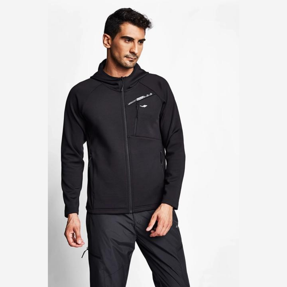 Siyah Erkek Fermuarlı Kapüşonlu Sweatshirt