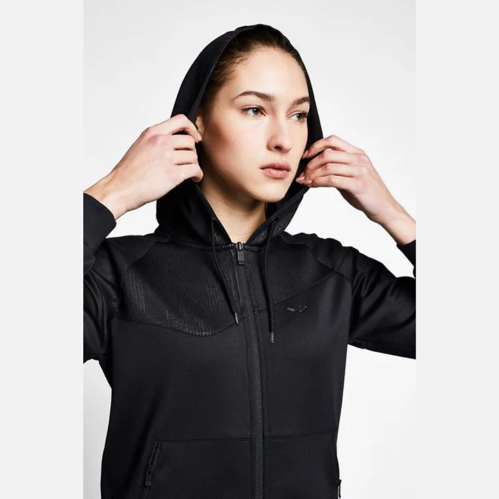 Siyah Kadın Fermuarlı Kapüşonlu Sweatshirt