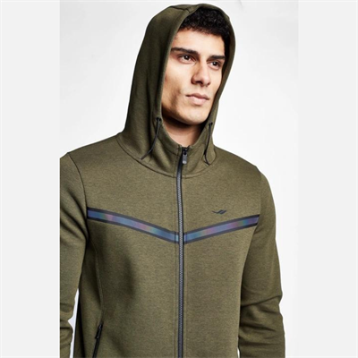 Haki Erkek Fermuarlı Kapüşonlu Sweatshirt
