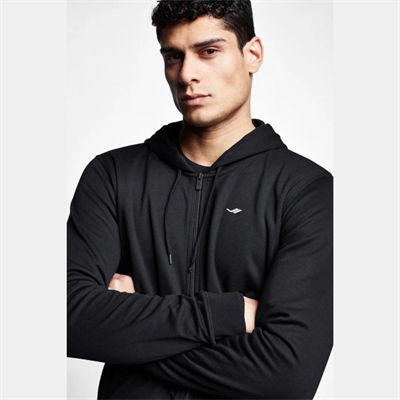 Siyah Erkek Fermuarlı Kapüşonlu Sweatshirt