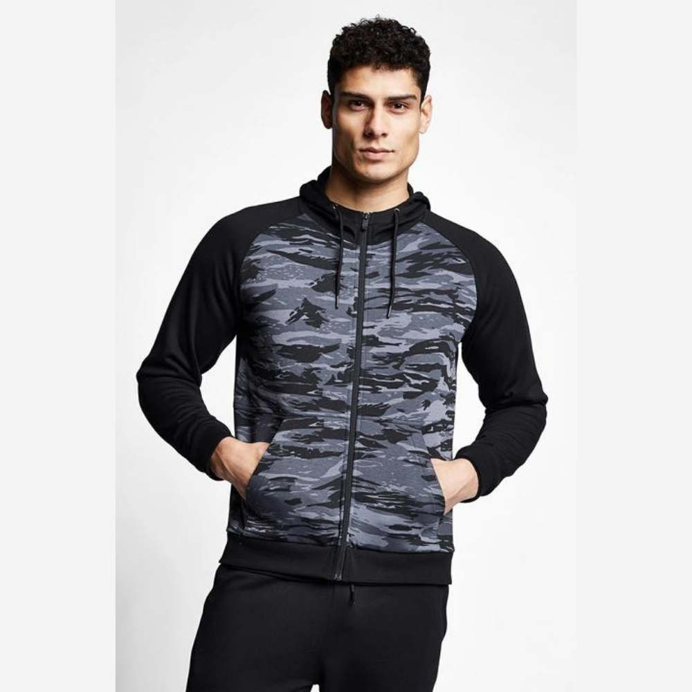 Siyah Erkek Fermuarlı Kapüşonlu Sweatshirt