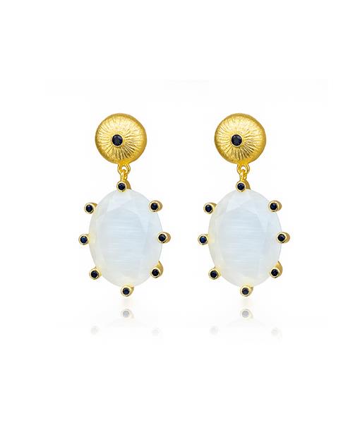 Sone Beyaz Cat's Eye Küpe - Belusio