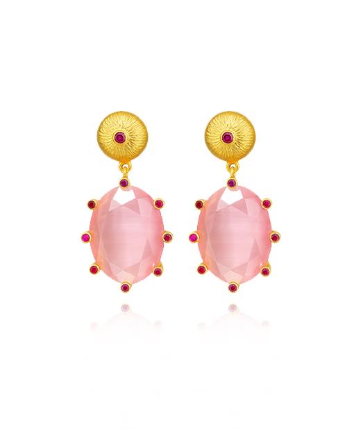 Sone Pembe Cat's Eye Küpe - Belusio