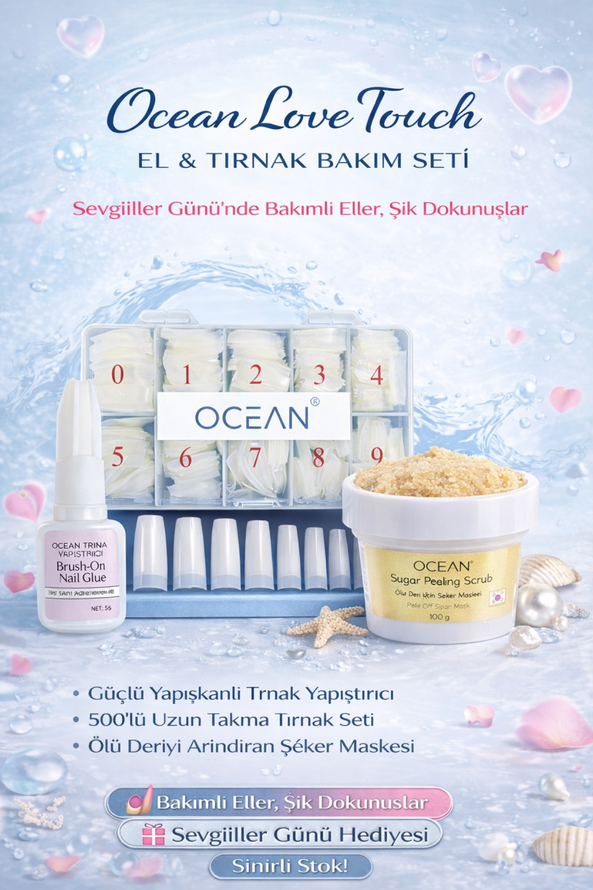 Ocean Love Touch Sevgililer Günü El & Tırnak Bakım Seti – Bakımlı Eller (3'lü Set)