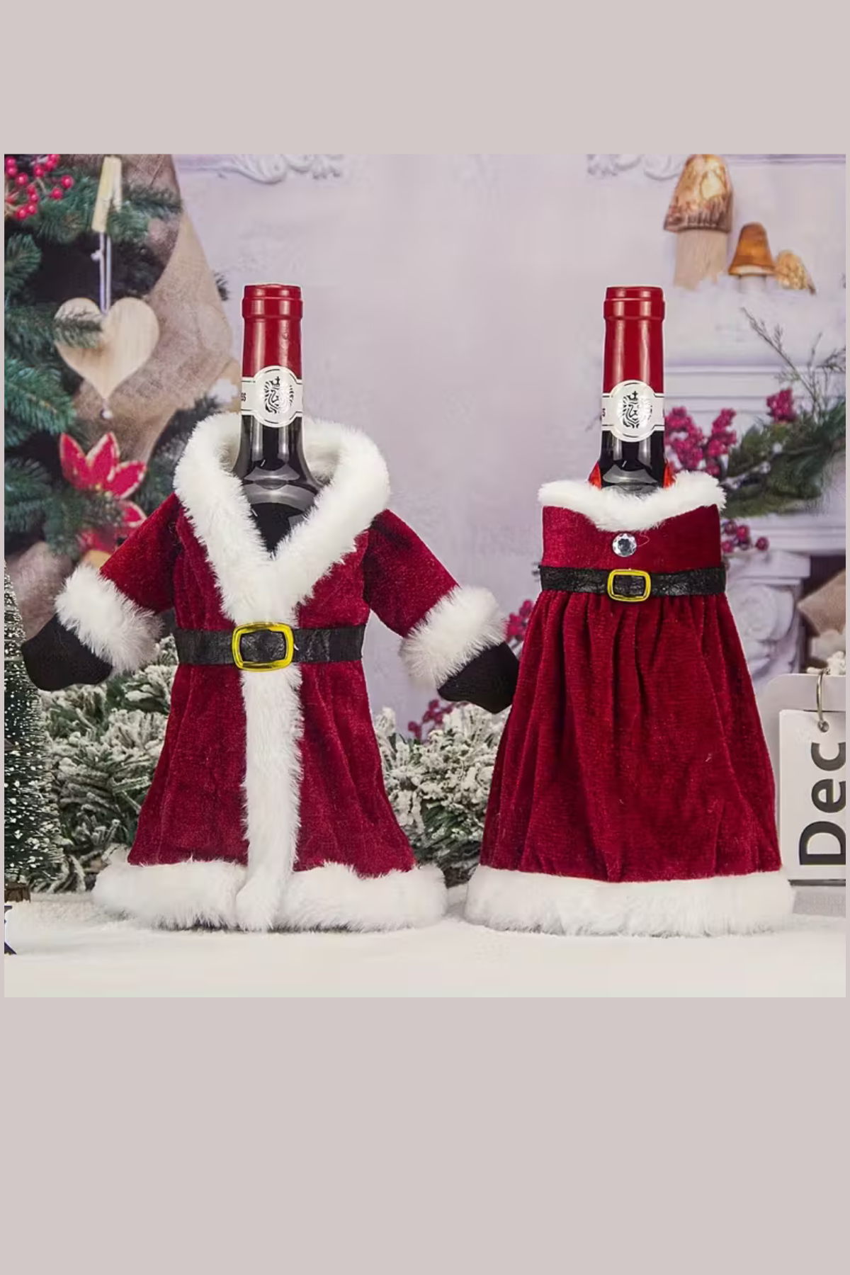 2 Adet Noel Temalı Kırmızı Şarap Çantası | Noel Elbisesi Şişe Kapağı & Etek Şarap Şişesi Süsleme Seti | Dekoratif Kırmızı Şarap Kapakları