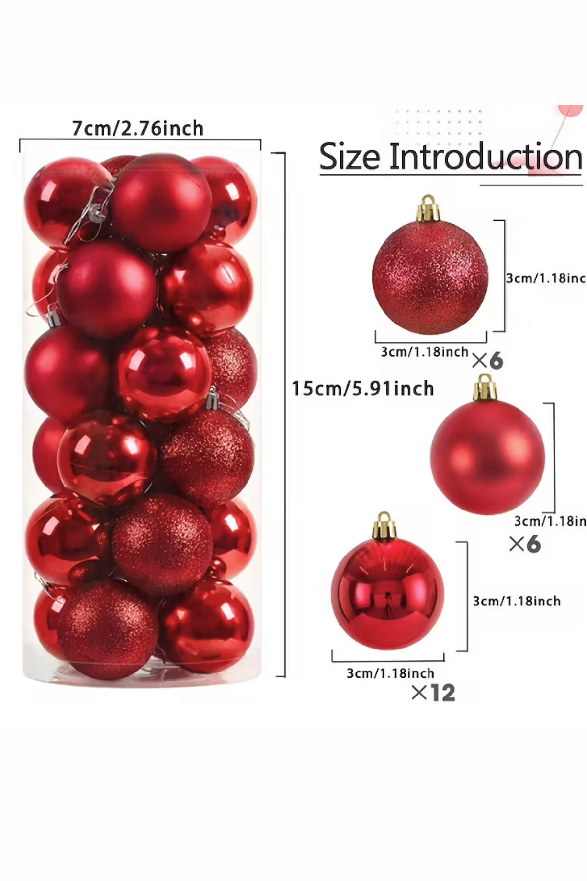 24 Adet 3 cm Kırmızı & Altın Noel Ağacı Süs Topu Seti | Mini Plastik Yılbaşı Dekor Topları