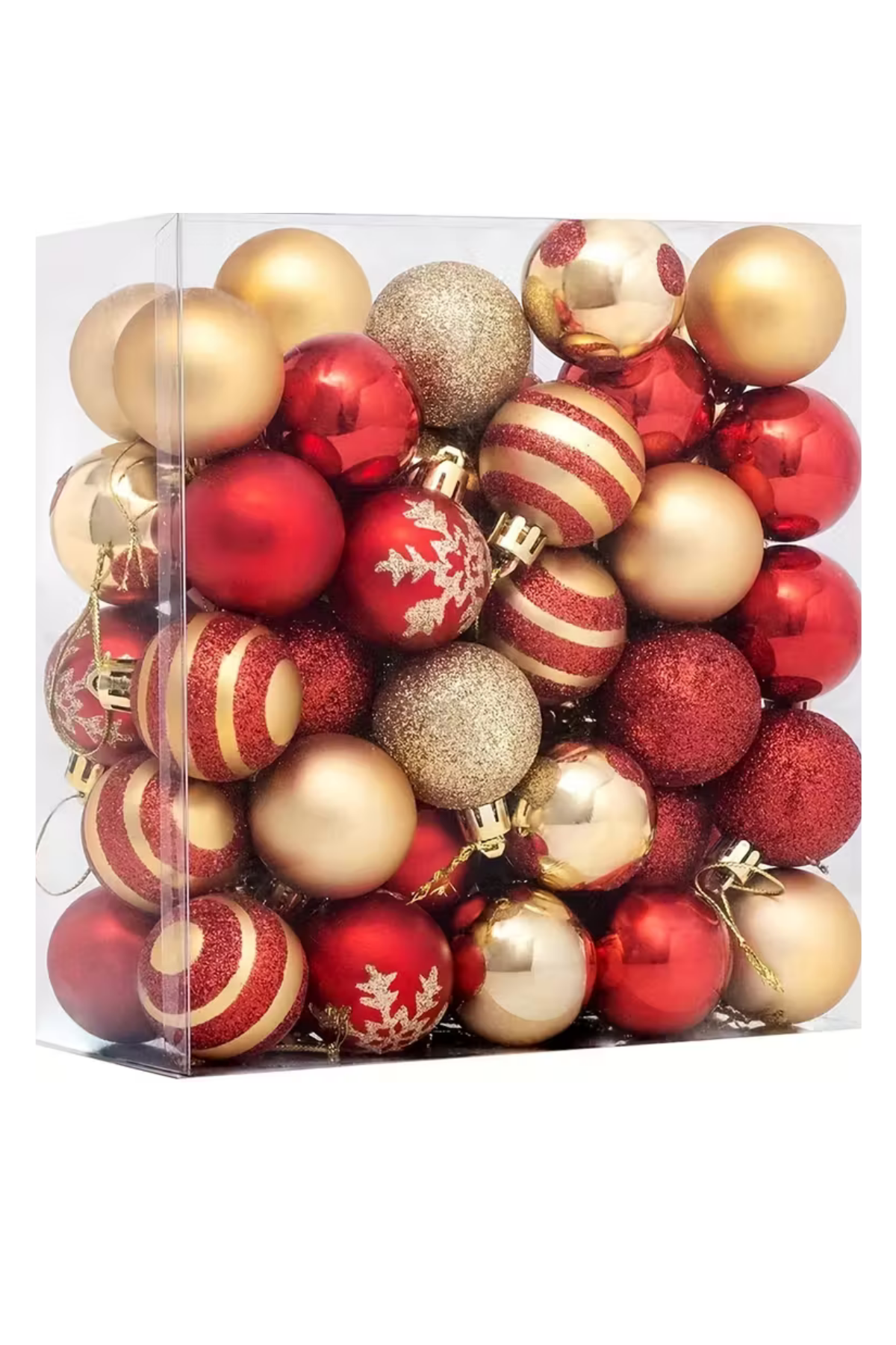 50 Adet 40mm Kırmızı Altın Beyaz Noel Ağacı Süs Topları Seti | 9 Farklı Desen & Hafif Dayanıklı Yılbaşı Dekoru