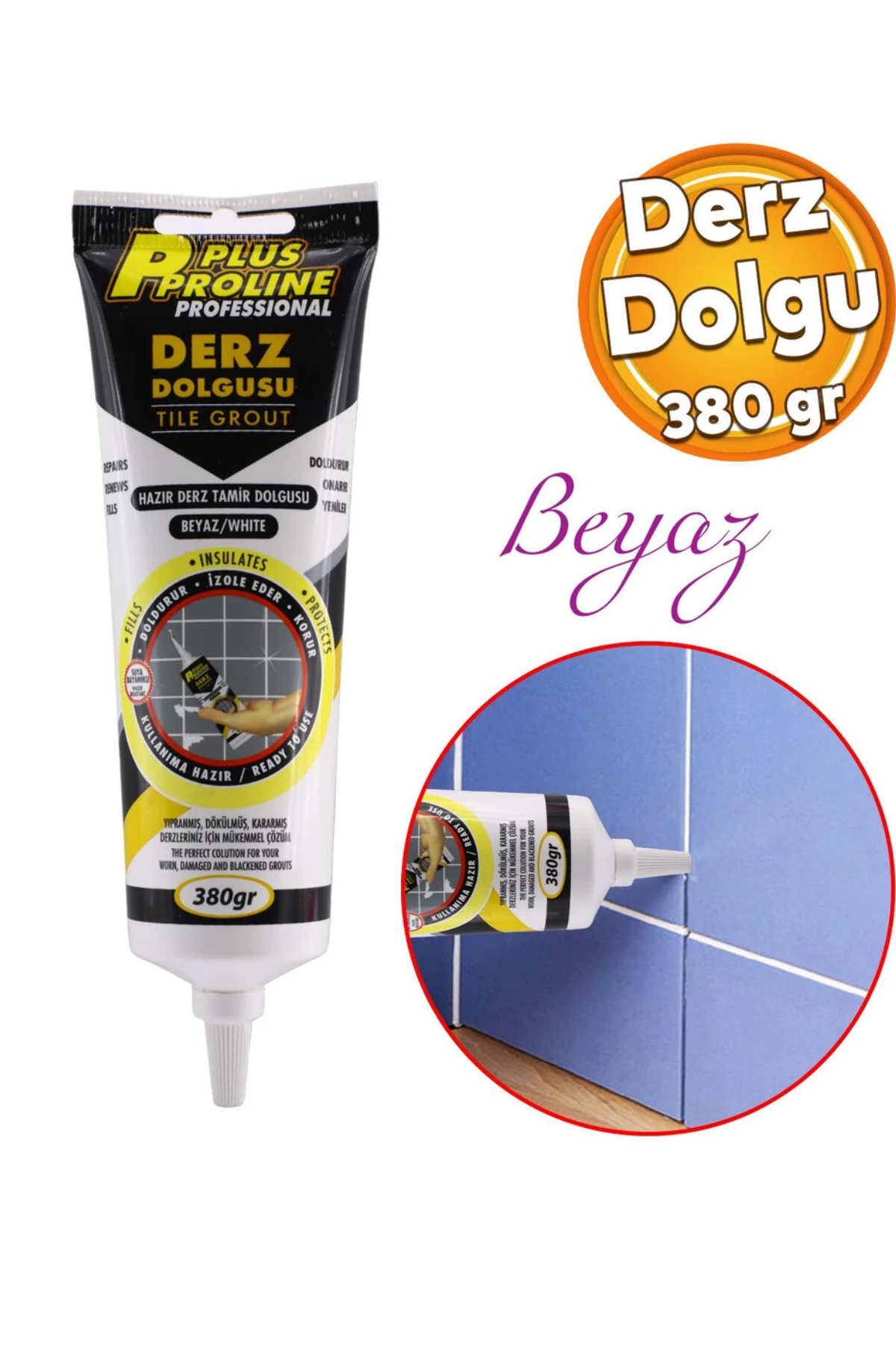 Beyaz Derz Dolgu 380 gr – Fayans, Seramik, Mermer, Duvar ve Zemin Tadilatı İçin | Wc & Banyo Tamir Dolgusu
