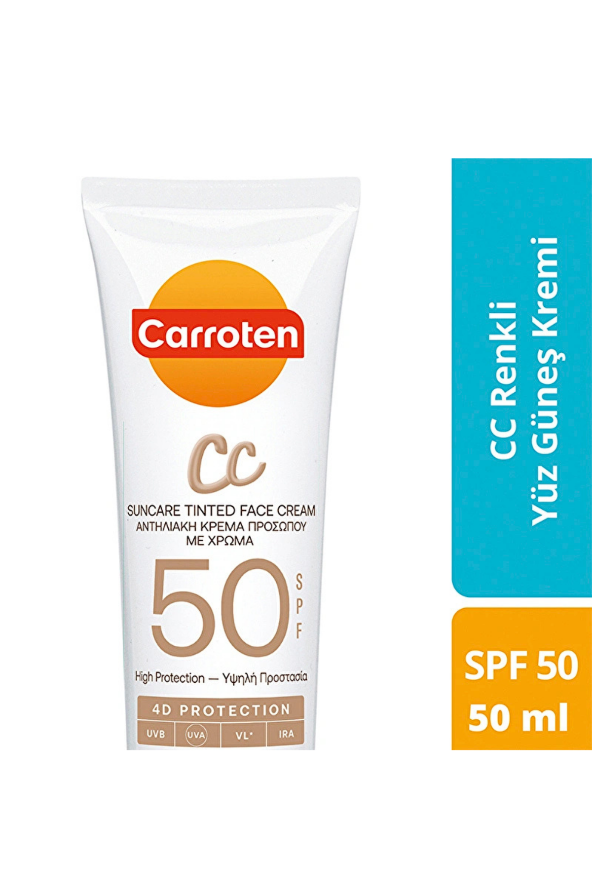 Carroten CC SPF 50 Renkli Yüz Güneş Kremi – Yüksek Koruma ve Cilt Tonu Eşitleyici, 50 ml