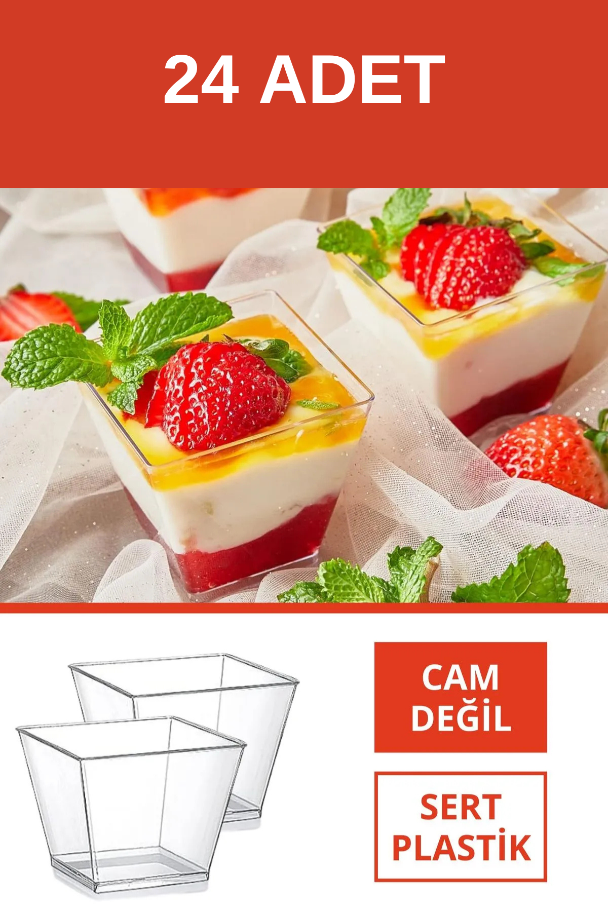 Prizma Sunum Kasesi  Magnolya Dondurma Puding Tatlı Meze Salata Cup Kabı Sert Plastik Mika Sunumluk